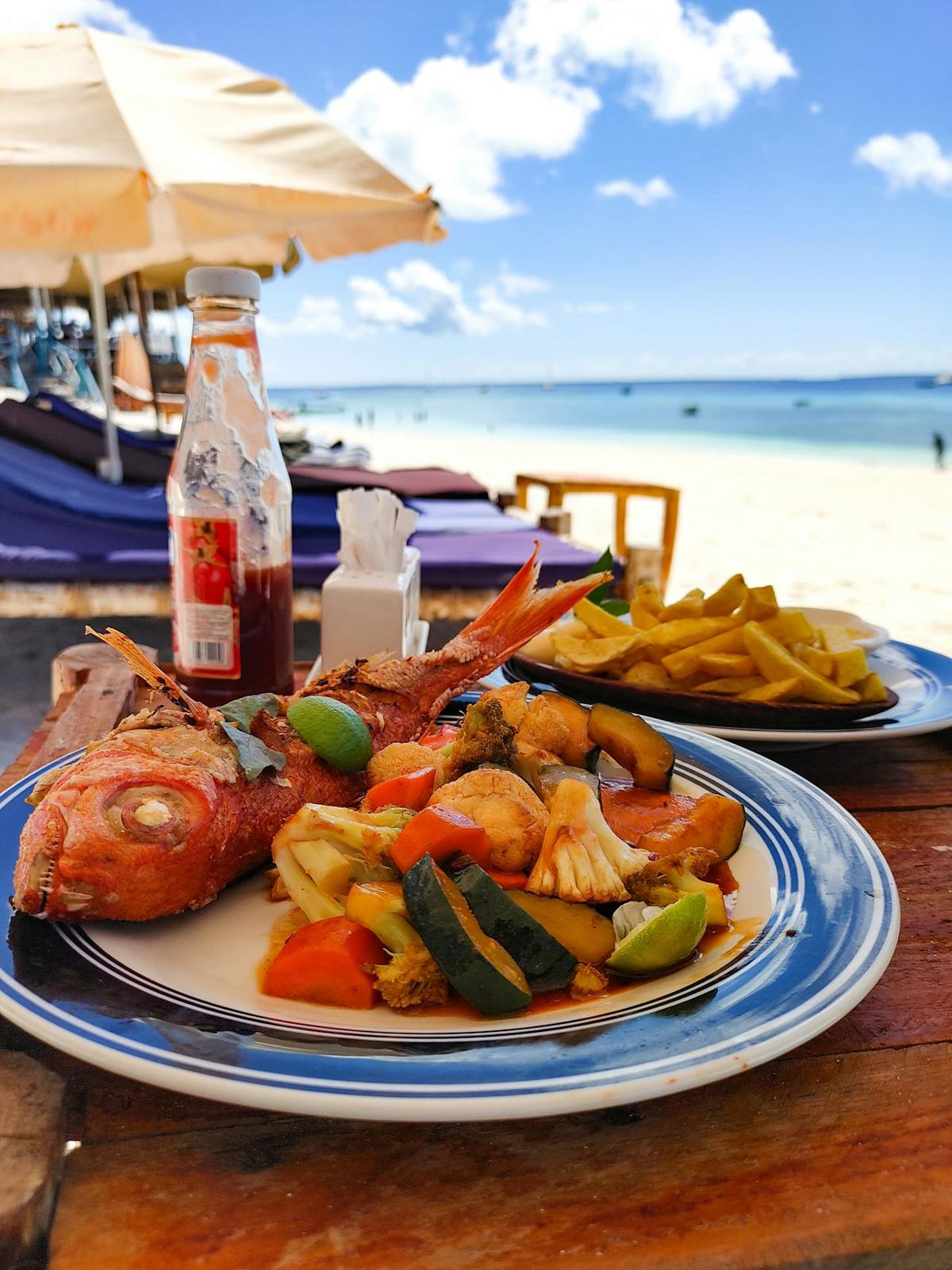 Fresh tropical seafood platter served beachside